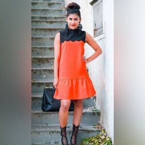 Victoria Beckham x Target Size S Orange & Black Scallop Trim Women's Dress